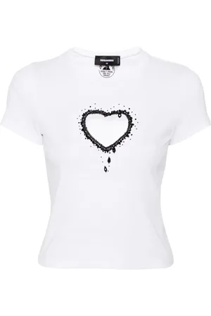 Dsquared2 T-shirt med perledekoreret hjerte