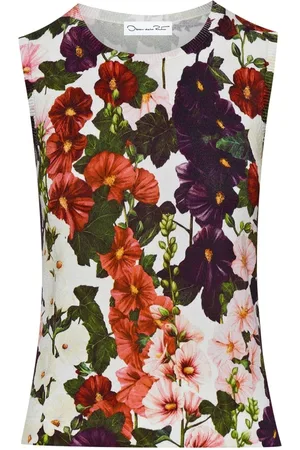 Oscar de la Renta Hollyhocks tanktop med blomstertryk