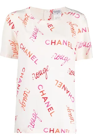 CHANEL 1996 T-shirt i silke med logotryk