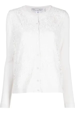 Oscar de la Renta Langærmet cardigan med chantilly-blonde