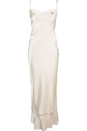 Nanushka Modular slip-kjole i satin med peplum-kant