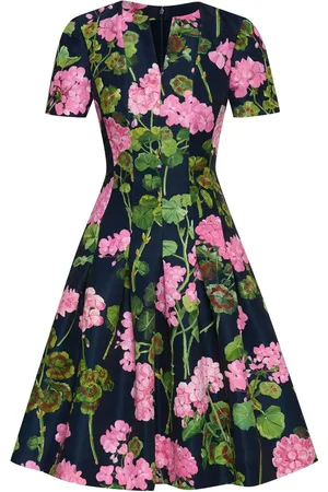 Oscar de la Renta Midi-kjole i faille med geranium-tryk