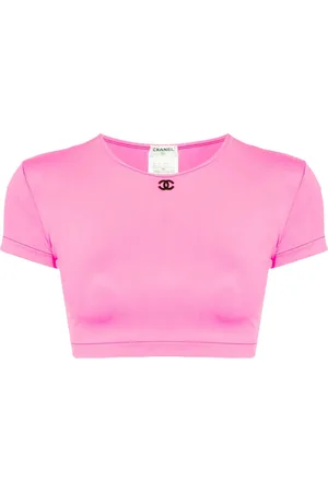 CHANEL 1995 cropped T-shirt med CC-logo