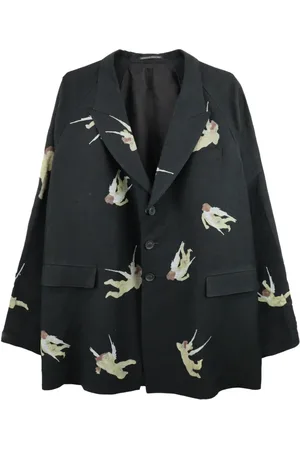 YOHJI YAMAMOTO Enkeltradet blazer med engletryk