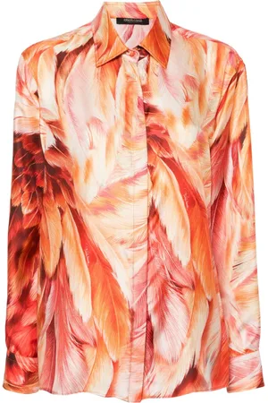 Roberto Cavalli Silkeskjorte med plumage-tryk