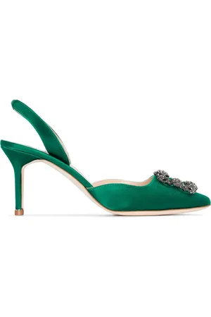 Manolo Blahnik Grønne Hangisi 70 slingback pumps i satin