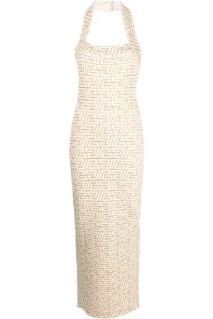 Balmain Kjole i jacquard med logo og halterneck