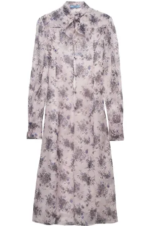 Prada Midi kjole i chiffon med blomstertryk