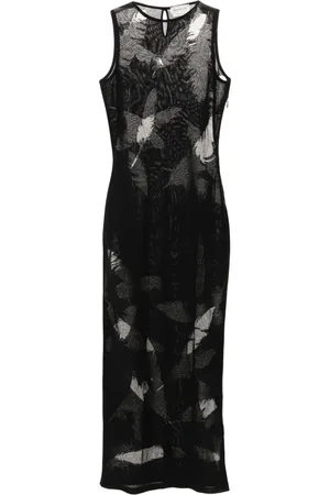 Alexander McQueen Intarsiastrikket pencil-kjole med fjer