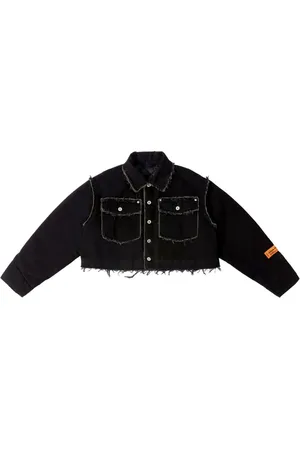 Heron Preston Cropped denimjakke med slitageeffekt