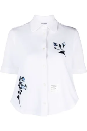 Thom Browne Piqué-skjorte med blomster-broderi