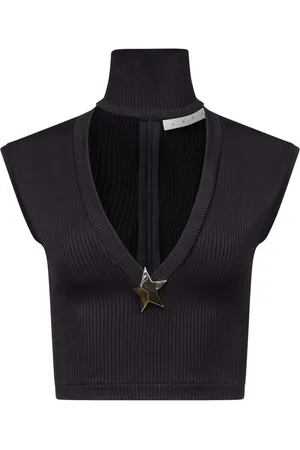 AREA Ribstrikket cropped top med stjernenitter