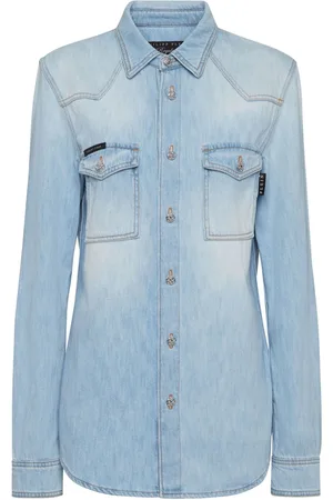 Philipp Plein Denimskjorte med krystaludsmykninger