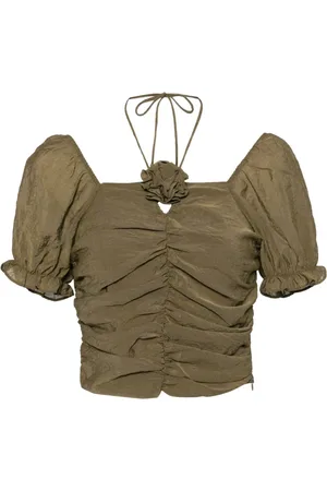 B+AB Top med blomster-applikation og halterneck