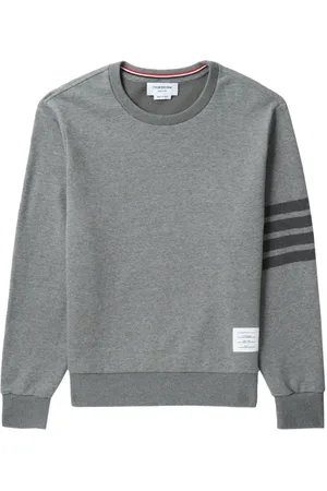 Thom Browne Mediumgrå sweatshirt i bomuld med rund hals, strop bagpå, afslappet pasform og 4-Bar-detalje