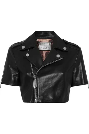 Philipp Plein Cropped bikerjakke i læder
