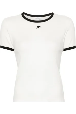 Courrèges T-shirt med kontrastkant og logomærke