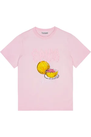 Ganni T-shirt med grafisk tryk og logoapplikation