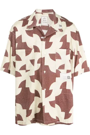 Maison Mihara Yasuhiro Skjorte med cubansk krave og patchwork-mønster