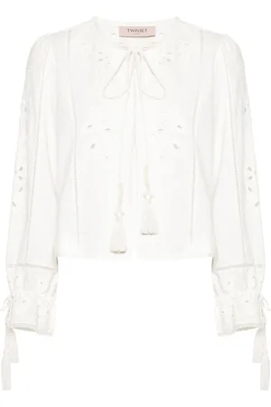 Twin-Set Broderet bluse med krog-øje