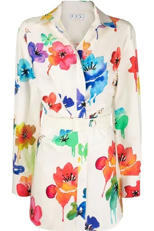 OFF-WHITE Snoet skjortekjole med blomstret tryk