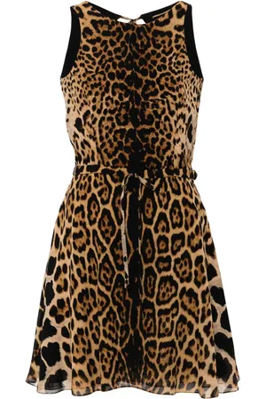 Saint Laurent Mellemlang silkekjole med leopardtryk