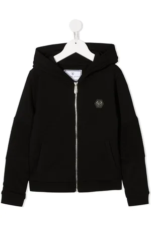 Philipp Plein Hættetrøje med sekskantet logotryk og lynlås