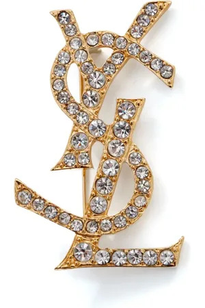 Saint Laurent Cassandre broche med rhinstenudsmykning