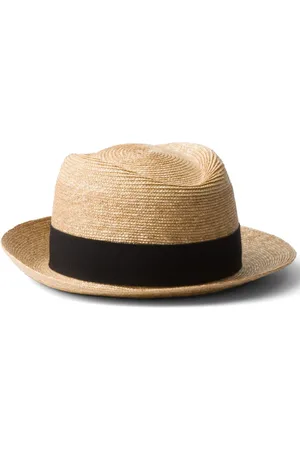 Prada Vævet hat i bast med trekantet logo