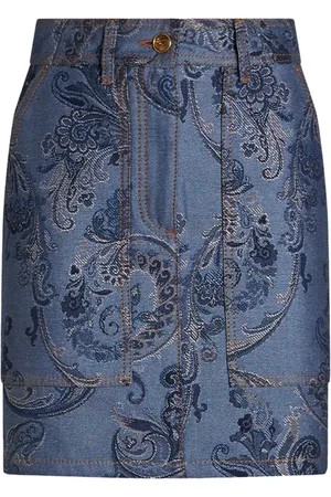 Etro Kort jacquard-nederdel i denim