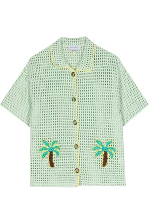 MIRA MIKATI Pointelle-strikket top med palmetræ-applikation