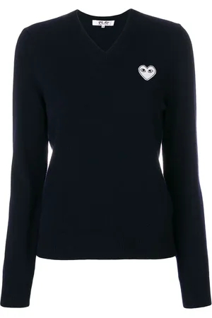 Comme des Garçons Sweater med V-hals og hjertelogo