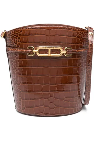 Tom Ford Mellemstor bucket-taske med krokodille-effekt