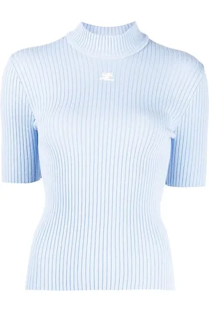 Courrèges Ribstrikket T-shirt med præget logo