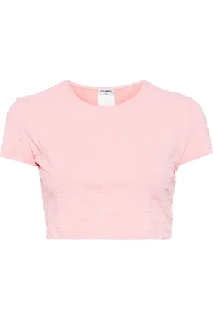 CHANEL Cropped T-shirt med broderet CC-logo fra 1997