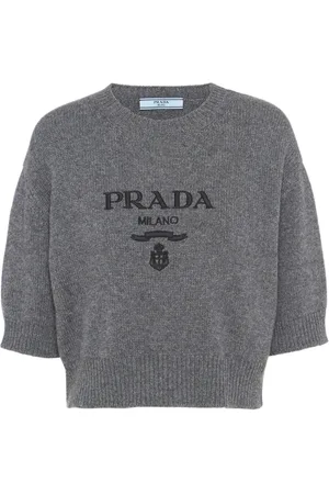 Prada Cropped intarsiastrikket trøje med logo