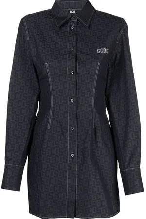 GCDS Skjortekjole med monogram-mønster og rhinsten-logo