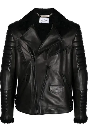Philipp Plein Læderjakke med præget logo