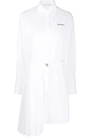 OFF-WHITE Asymmetrisk skjortekjole med plisseringer