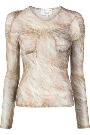 Collina Strada Arc blonde top i mesh med pelstryk