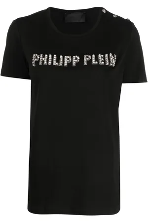 Philipp Plein Kortærmet T-shirt med logoudsmykning og rund hals
