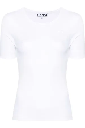 Ganni T-shirt i rib med broderet logo