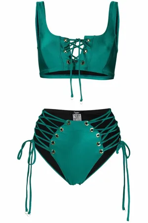 Noire Swimwear Metallisk bikini med flæse-strop