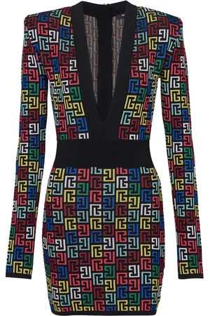 Balmain Kort intarsiastrikket kjole
