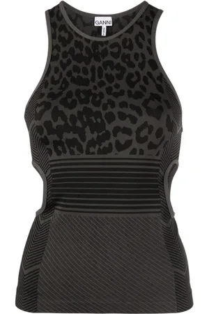 Ganni Sømløs tanktop i leopard-jacquard
