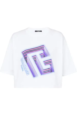 Balmain Cropped T-shirt med logotryk