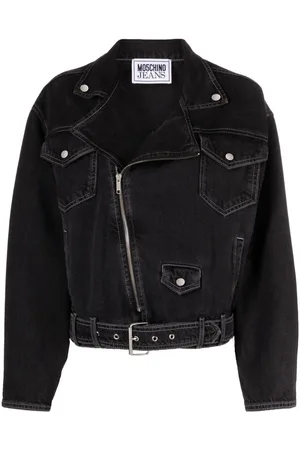 Moschino Bikerjakke i denim med bælte