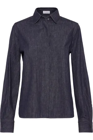 Brunello Cucinelli Skjorte i denim med Monili- og perleudsmykning