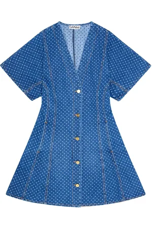 Ganni Polkaprikket kjole i denim