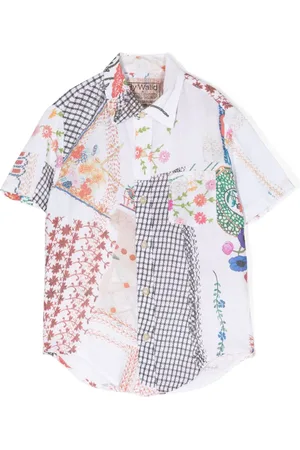 BY WALID Bomuldsskjorte med patchwork-tryk